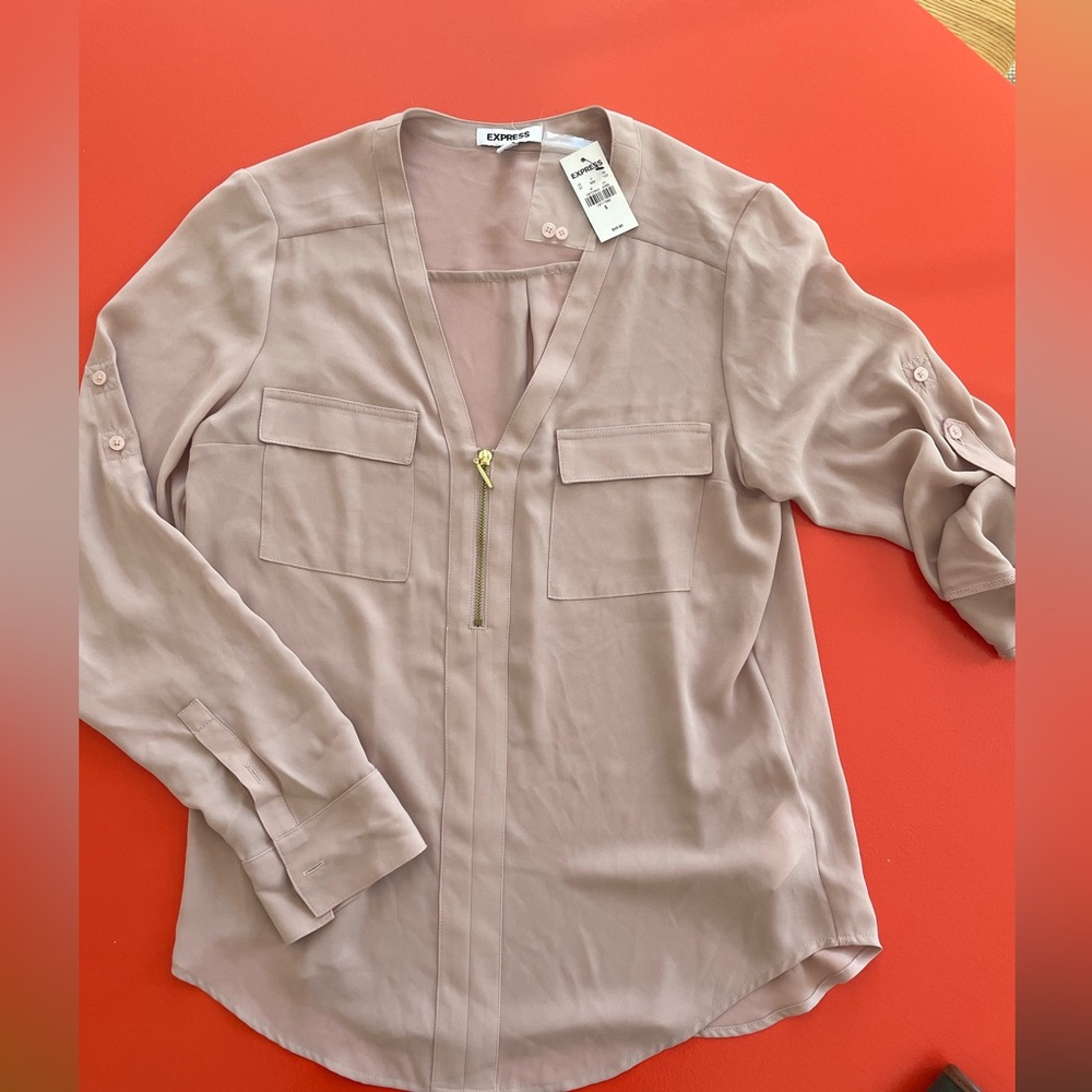 Express Blouse- taupe/pale pink